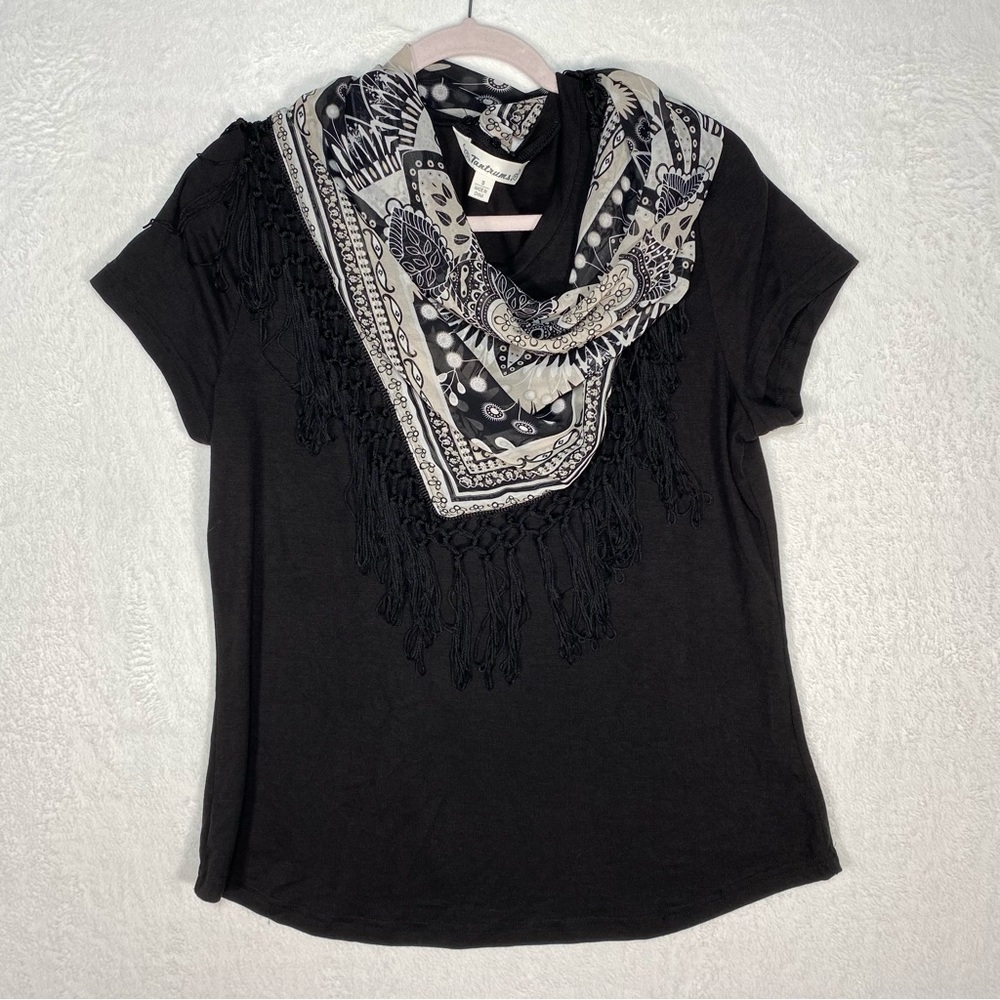 Tantrums Short Sleeve blouse with detachable scarf Sz Small Boho Summer